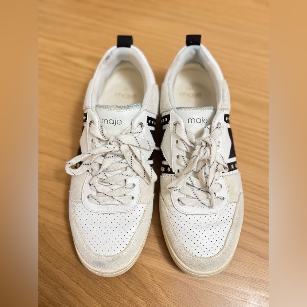 Maje Paris White Leather Suede Sneakers with Star Stud Detail Size 40 US 9.5–10 - Picture 10 of 10